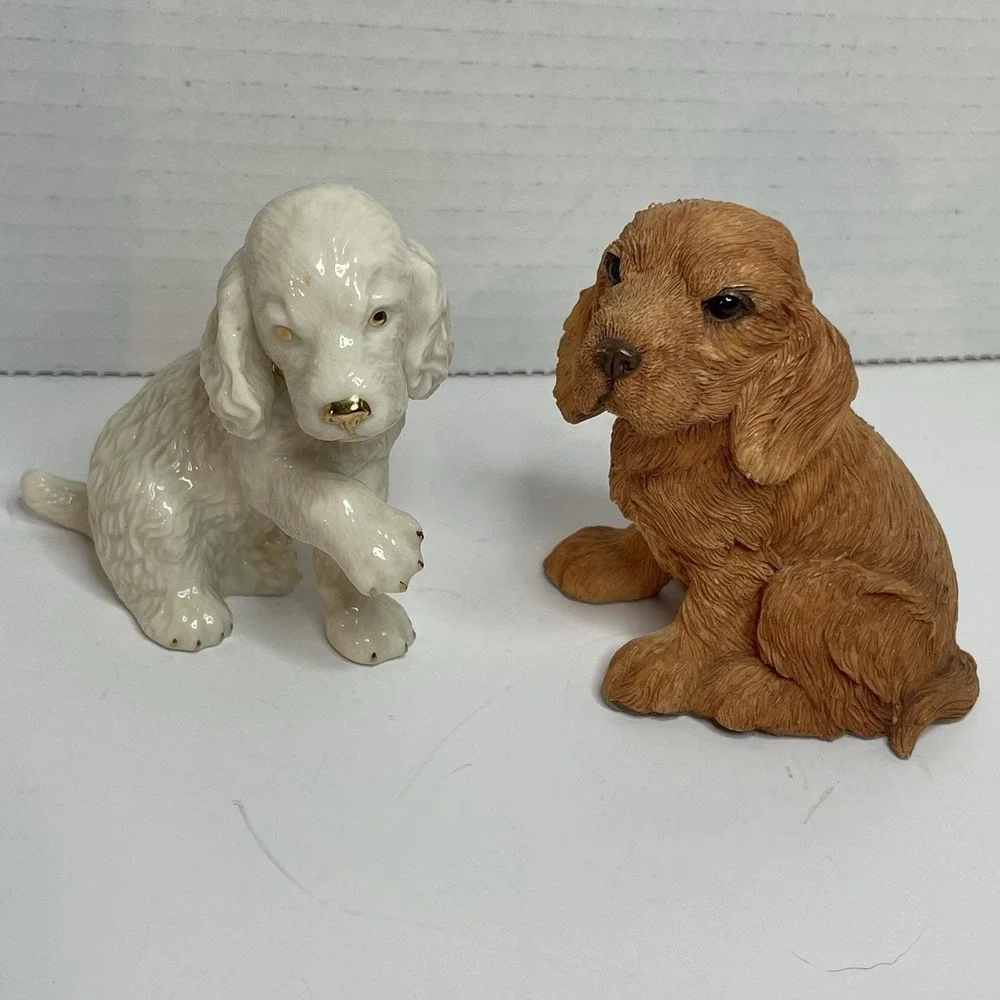 Lenox Ivory Porcelain Spaniel Puppy Dog Figurine Trimmed Gold Brown Cocker